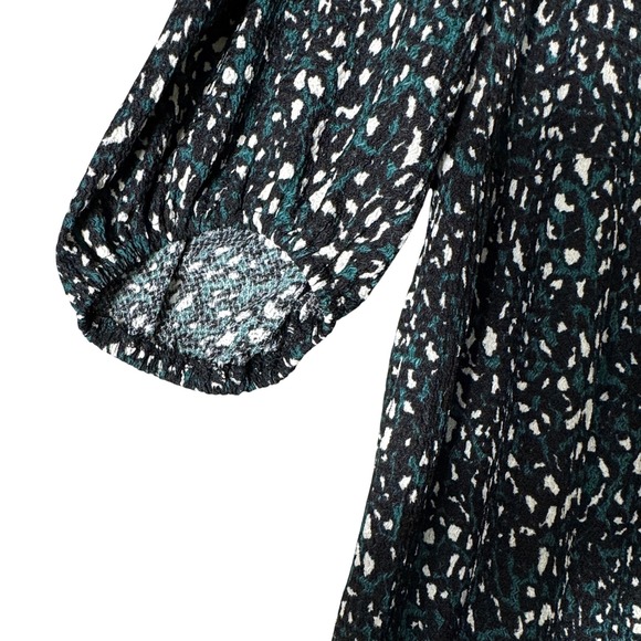 Black Teal White Animal Print Tiered Midi Dress Women's Size 1X Ballon Sleeve - Picture 8 of 13